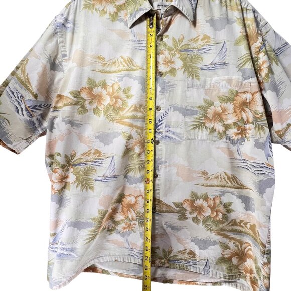 Vtg Pierre Cardin Mens Hawaiian Button Up Shirt L Cotton Floral Sailboat Tropics - Picture 9 of 10